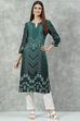 Green LIVA Straight Printed Kurta