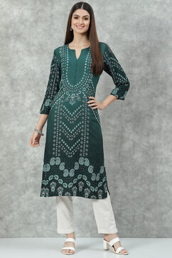 Green LIVA Straight Printed Kurta image number 0