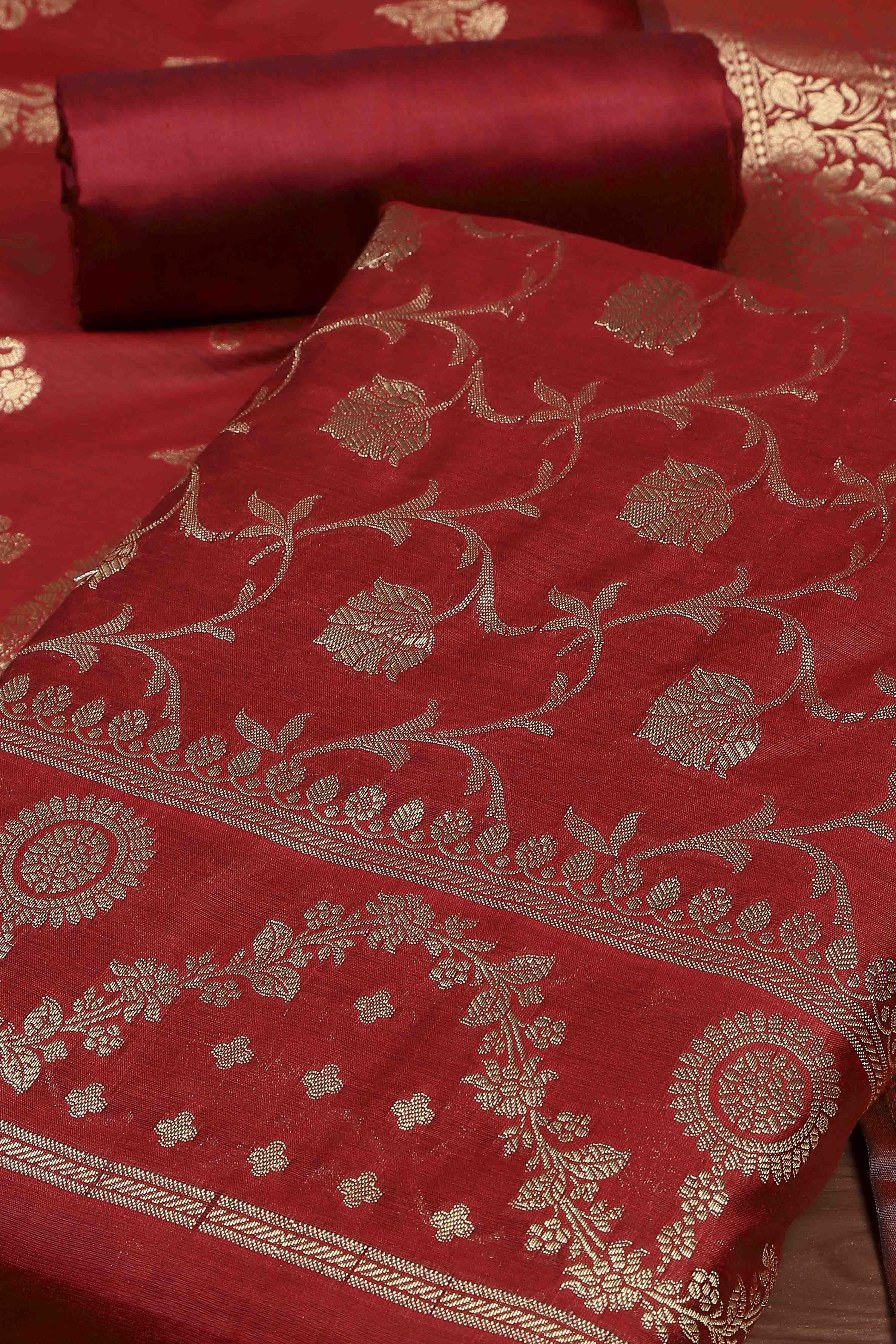 Rani Banarasi Chanderi Banarasi Print Unstitched Suit Set image number 1