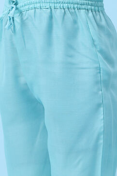 Sky Blue Art Silk Straight Printed Kurta image number 2