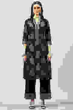 Black Cotton Straight Kurta Palazzo Suit Set image number 9