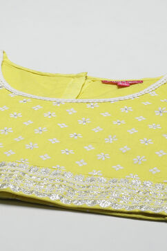 Lime Yellow Cotton Short Top Lehenga Set image number 1