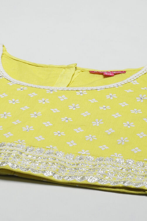 Lime Yellow Cotton Short Top Lehenga Set image number 1