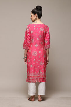 Deep Fuchsia Rayon Straight Printed Kurta image number 4