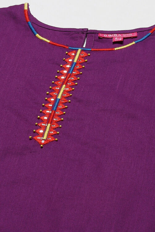 Purple Cotton Straight Solid Kurta Set image number 1