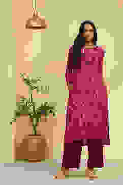 Purple Printed Straight Kurta Set image number 0