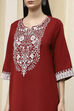 Maroon Cotton Dyed Straight Kurta image number 1