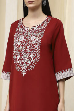 Maroon Cotton Straight Kurta image number 1