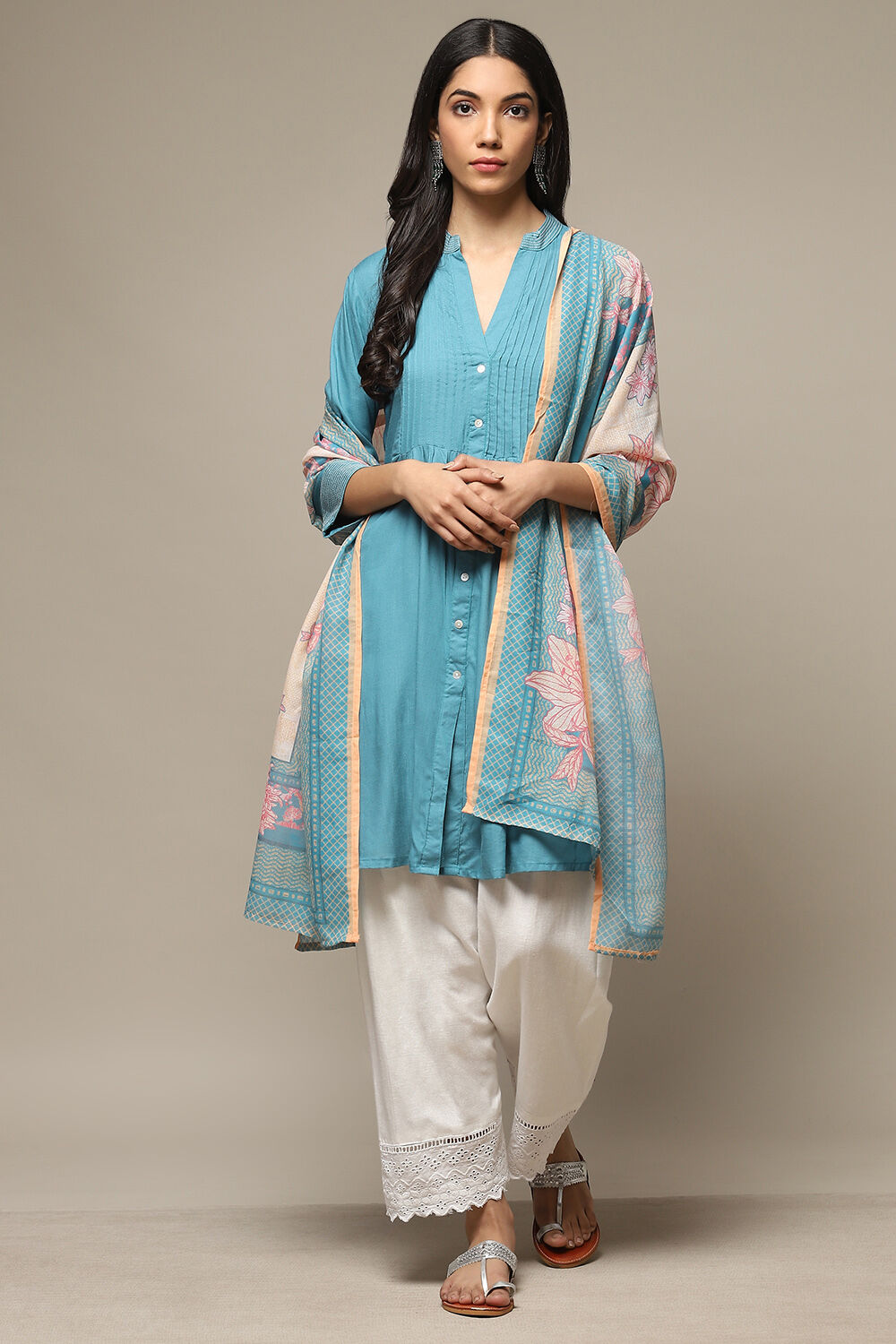 Turquoise Rayon Straight Kurta Salwar Suit Set image number 7