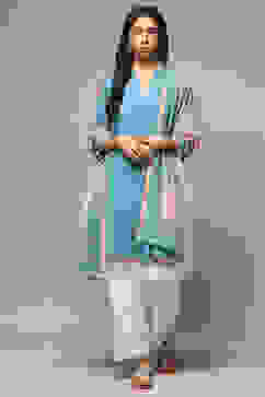 Turquoise Rayon Straight Kurta Salwar Suit Set image number 7