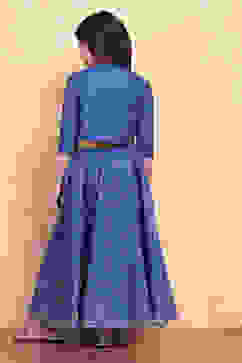 Blue-White Poly Chanderi Short Straight Lehenga Set image number 4