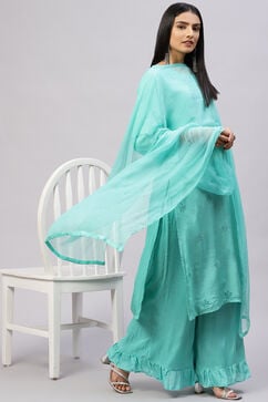Turquoise Art Silk Hand Embroidered Unstitched Suit Set image number 7