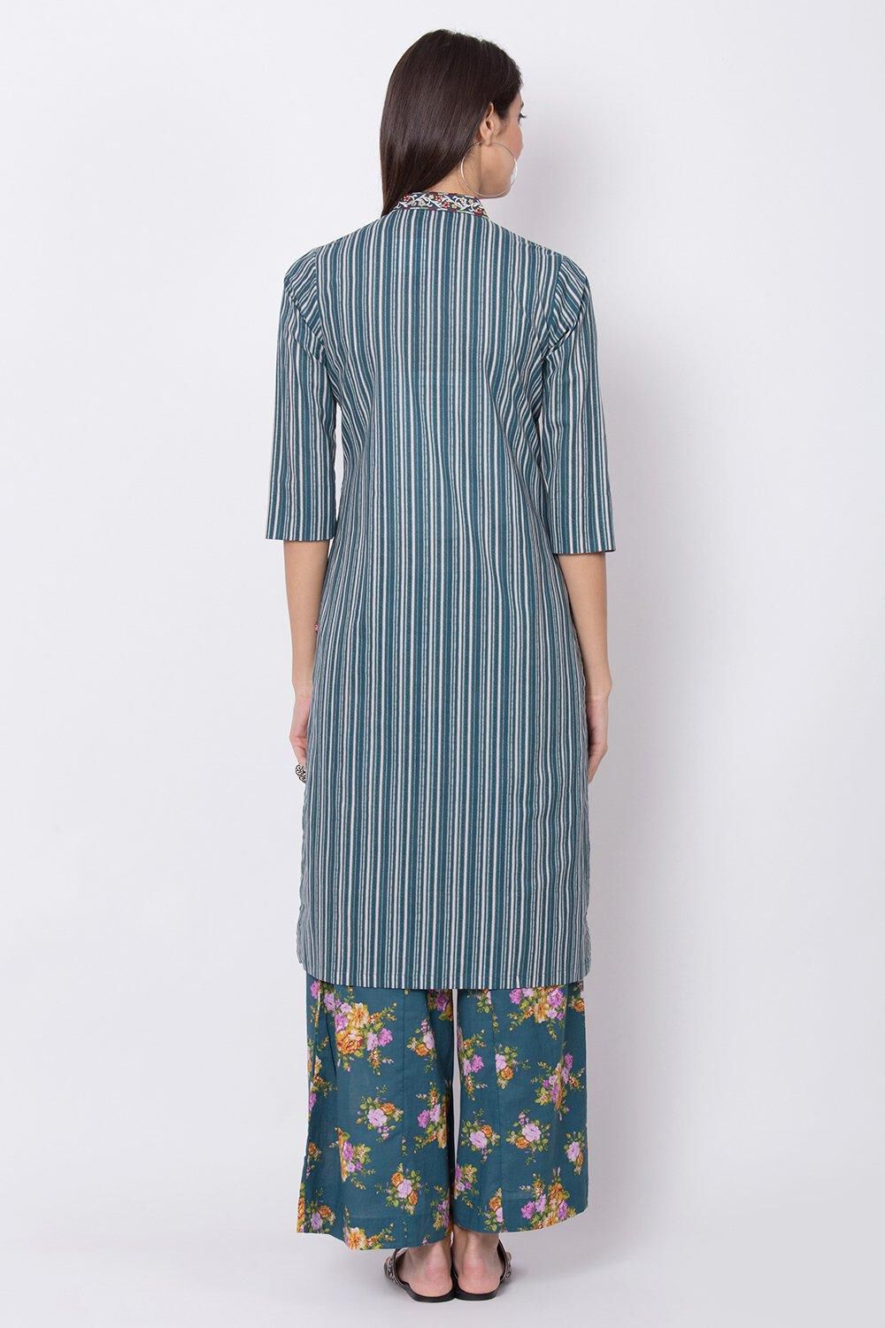 Blue Relaxed Kurta Palazzo Suit Set image number 4