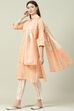 Orange Cotton Screen Print Unstitched Suit Set image number 2