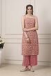 Peach Poly Georgette Floral Thread Work Straight Suit Set image number 6