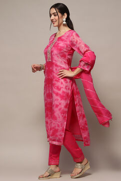 Pink Organza Unstitched Suit set image number 5