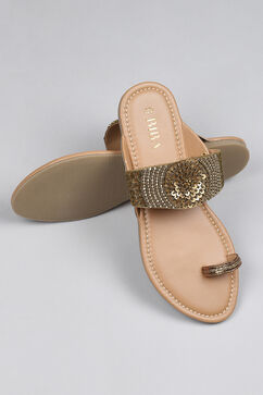 Bronze Sequin Embellished Sandals image number 4