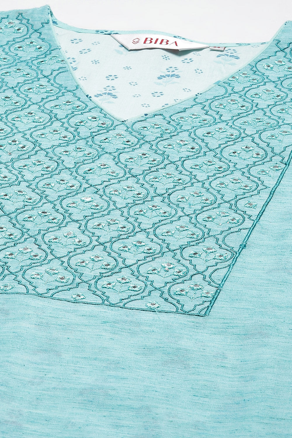 Blue Poly Cotton Straight Kurta Regular Pant Suit Set image number 1