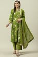 Turquoise Printed Cotton Straight Suit Set image number 0