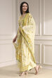 Cream-Colored Cotton Printed Straight Suit Set image number 3