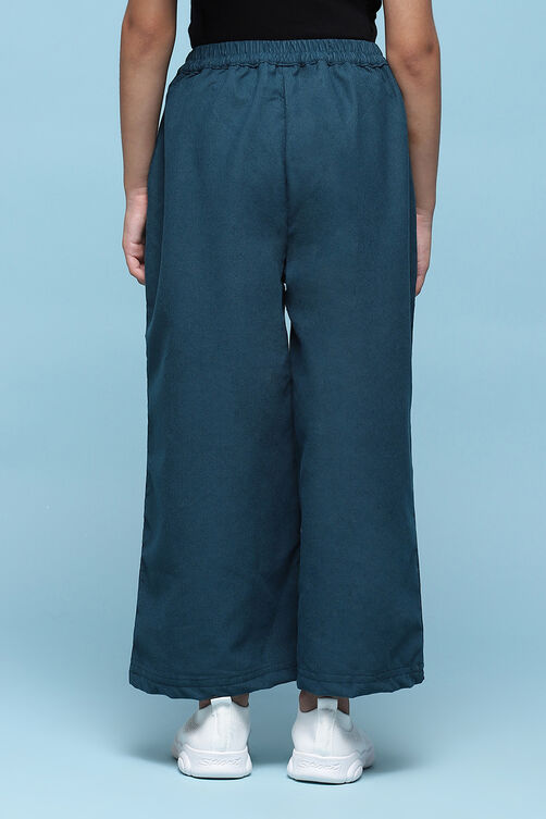 Teal Polyester Solid Pants image number 4