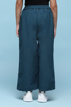 Teal Polyester Solid Pants image number 4