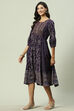 Purple Rayon Flared Printed Kurta Dress