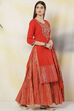 Red Cotton Straight Kurta Skirt Suit Set image number 6