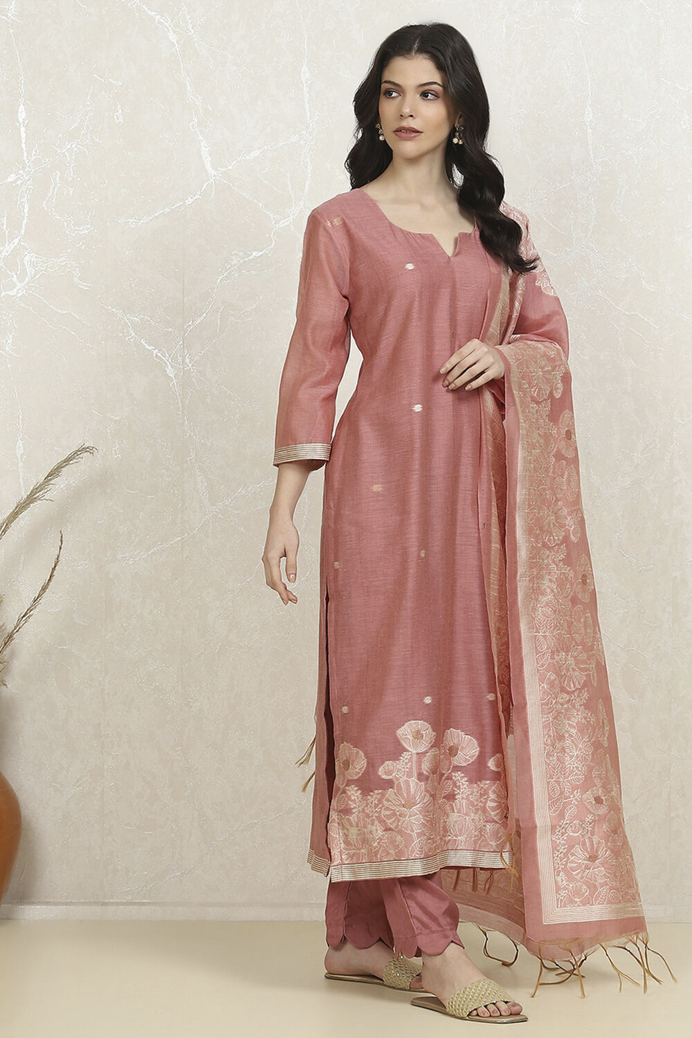 Mauve Chanderi  Unstitched Suit Set image number 6