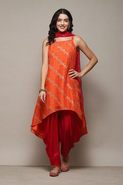 Orange Viscose Shantoon Kurta Dhoti Salwar Suit Set image number 6