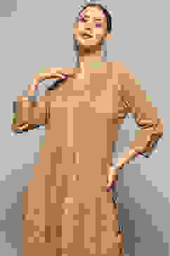 Beige Gathered Printed Straight Kurta image number 1