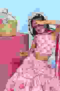 Pink Cotton Printed Regular Lehenga Set image number 7