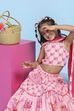 Pink Cotton Printed Tiered Lehenga Set image number 7