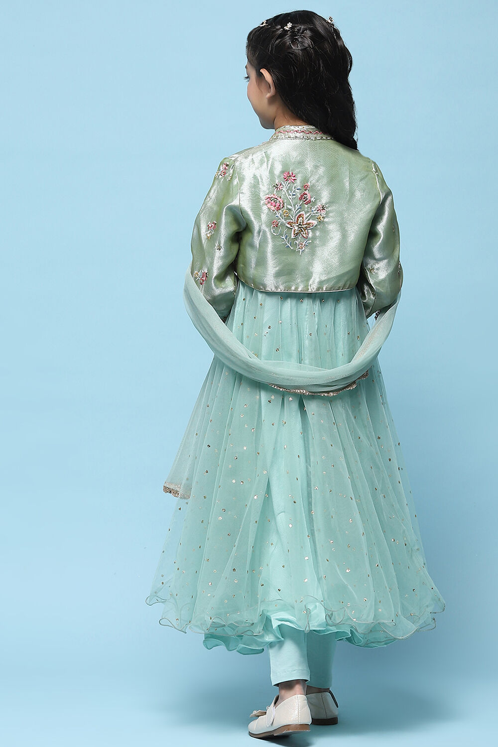 Ivory Cotton Blend Anarkali With Jacket Printed Suit Set image number 5