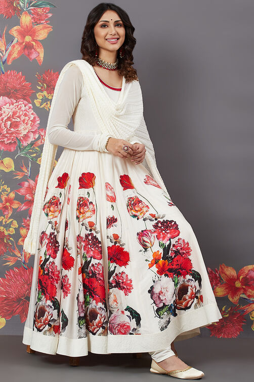 Rohit Bal Black Cotton Silk Anarkali Printed Suit image number 5