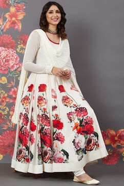 Rohit Bal Off White Chanderi Silk Anarkali Printed Suit Set image number 5