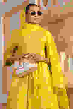 Lime Green Silk Printed Gathered Suit Set image number 0