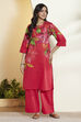 Berry Red Cotton Straight Kurta Pants Set image number 7
