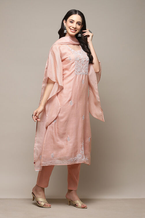 Peach Cotton Blend Printed Unstitched Suit Set image number 8