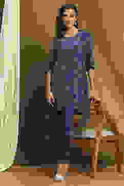 Blue Crepe Printed Asymmetric Kurta Set image number 6