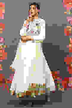 Rohit Bal Off White Cotton Blend Anarkali Kurta Suit Set image number 5