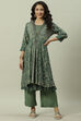 Green Rayon Flared Printed Kurta image number 0