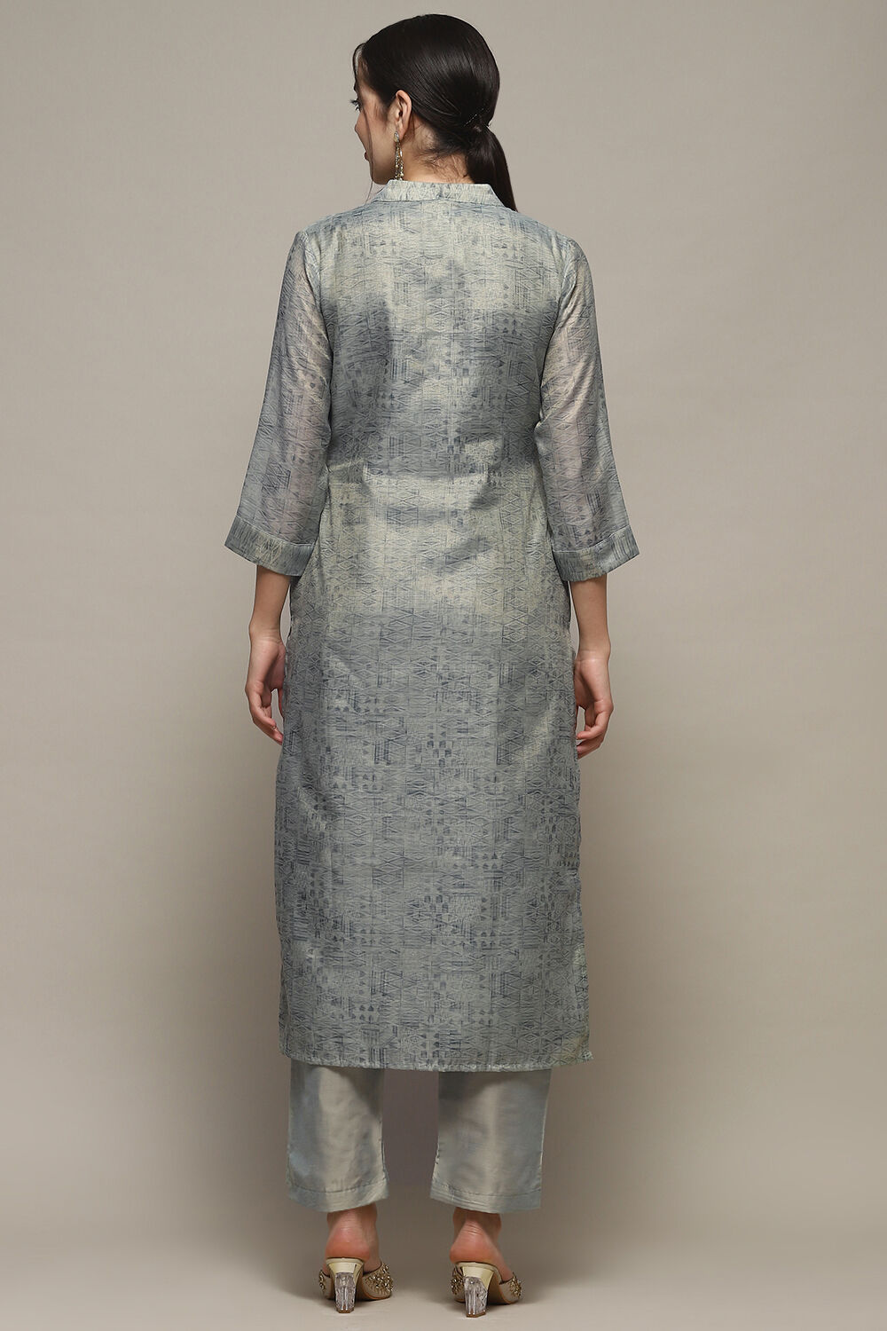 Earthy Blue Tissue Unstitched Suit set image number 6