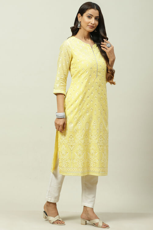 Yellow Art Silk Straight Kurta image number 3