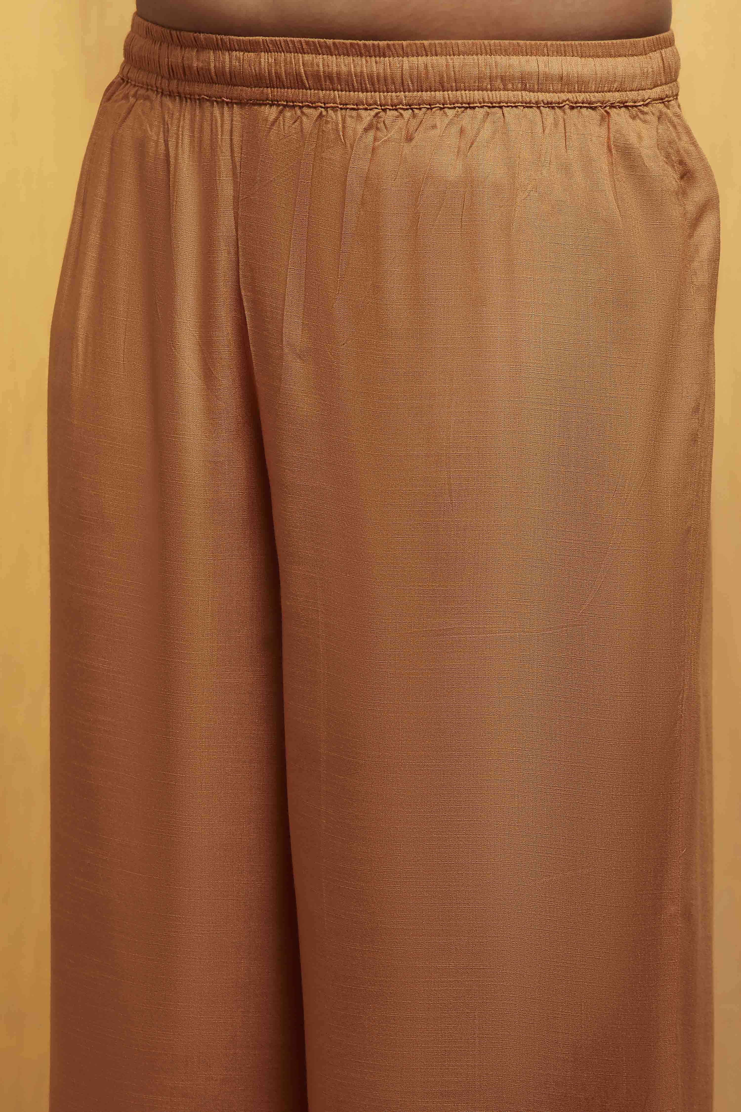 Gold Viscose Rayon Straight Suit Set image number 2