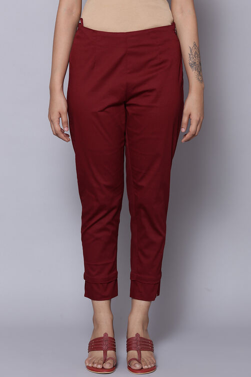 Maroon Cotton Lycra Pants