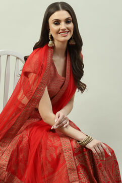 Tomato Red Art Silk Lehenga Set image number 2