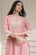 Light Pink Cotton Silk Embroidered Straight Suit Set image number 1