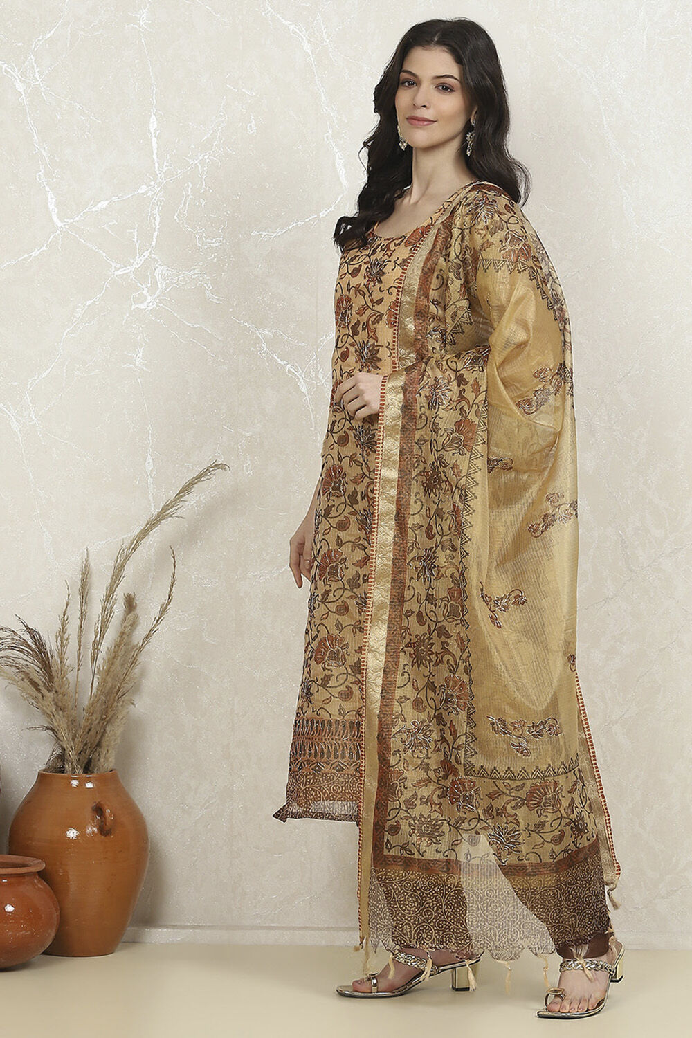 Rust Tissue Machine Embroidered Unstitched Suit Set image number 4