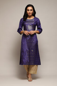 Purple Viscose Straight Printed Kurta image number 0